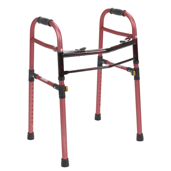 Two Button Folding Universal Walker - Red - Click Image to Close